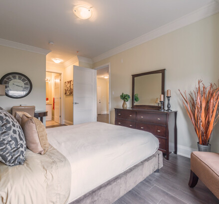 335 Dunsdon Staged model suite Master bedroom facing ensuite