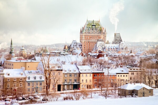 A view of Quebec City in the winter with Chateau Frontenac in the background