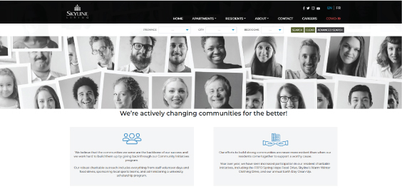 Screenshot of Skyline Living Community Initiatives Page, displaying written explanations of how we give back 