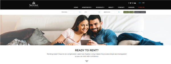 Screenshot of Skyline Living Rental Process Page