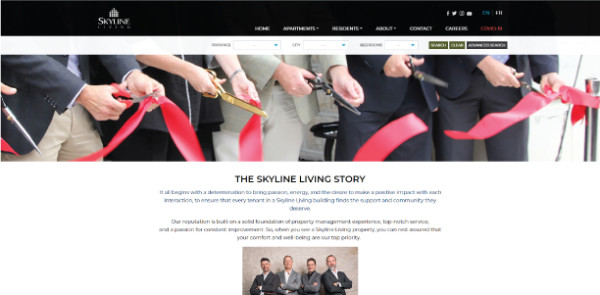 Screenshot of Skyline Living Our Story Page, with the header and message explaining a bit about the company 
