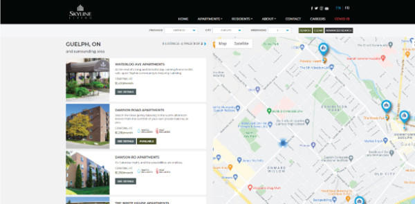 Screenshot of Skyline Living Apartment Listing Page that will show you your search results